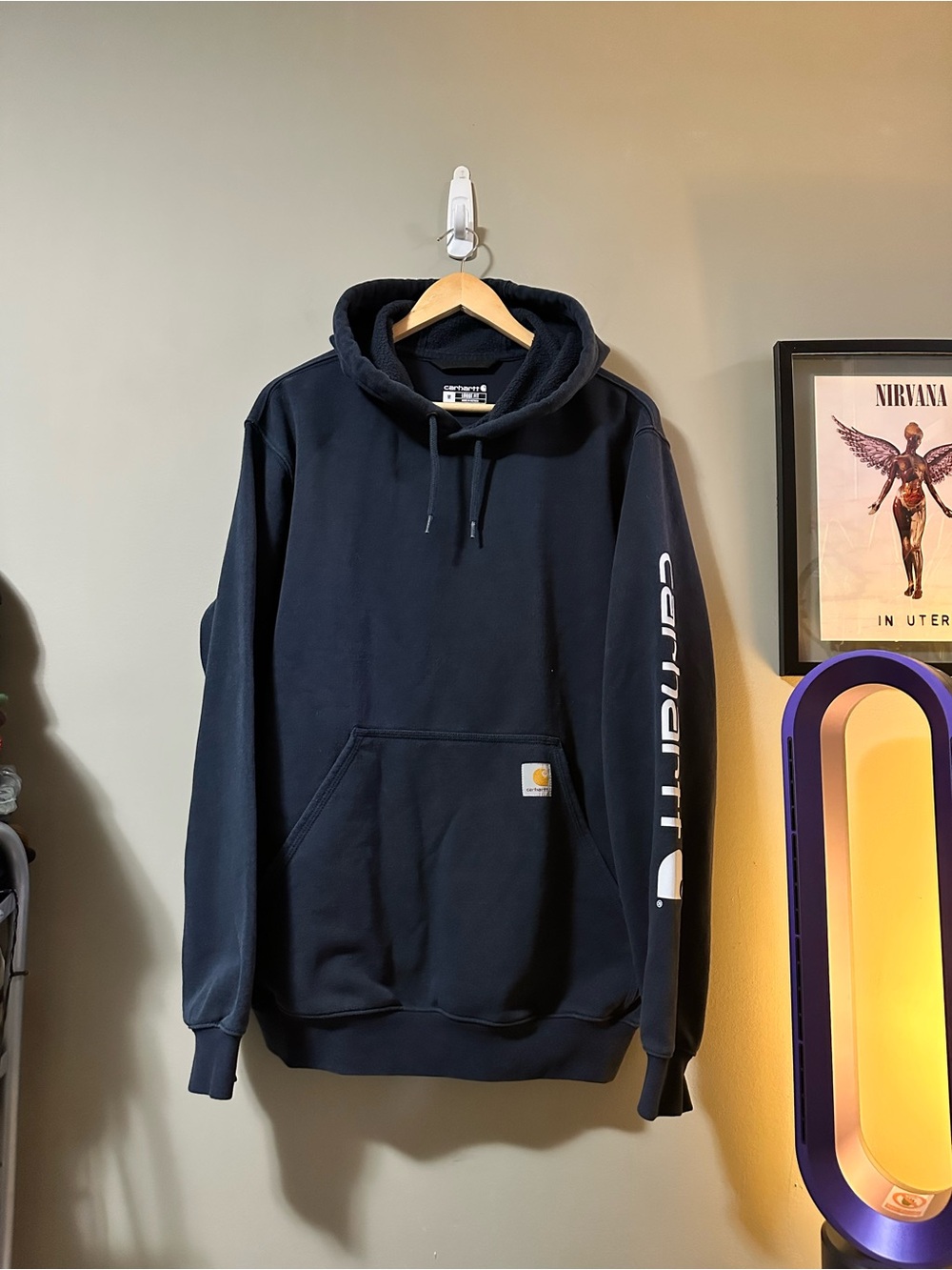 Carhartt Black Men's Pullover Hoodie with Sleeve Logo